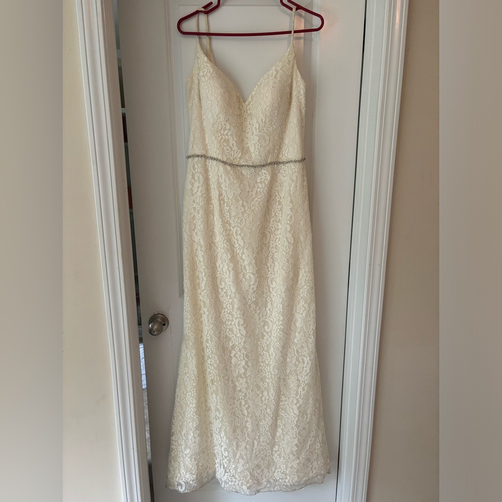 Bari Jay Ivory wedding dress with added silver beaded belt